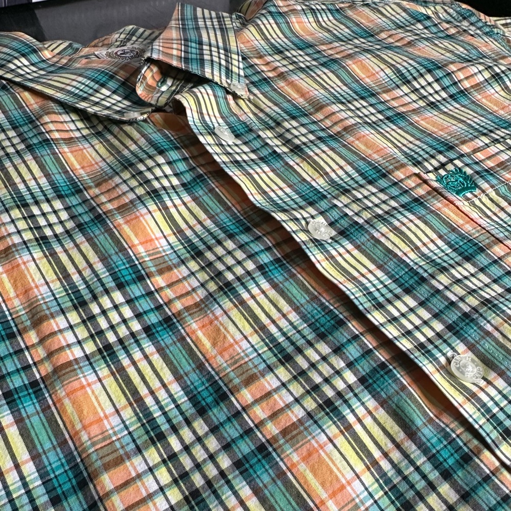 Cinch | Men's XXL | Green Orange Blue |Plaid | Western Shirt | button down | - Picture 7 of 12